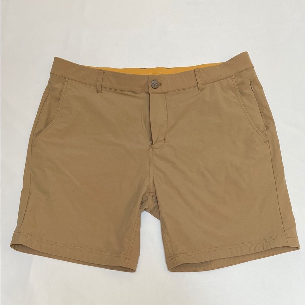 Avalon Tan Flat Front Shorts Casual Style
